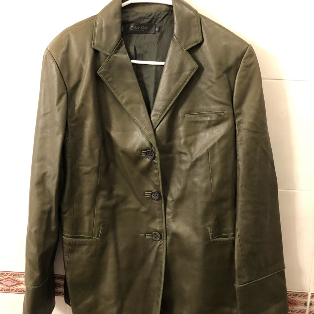 Olive green leather jacket